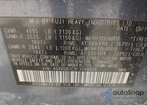 2015 Subaru Outback 2.5I Limited from USA, damaged, VIN 4S4BSBJC9F3249634